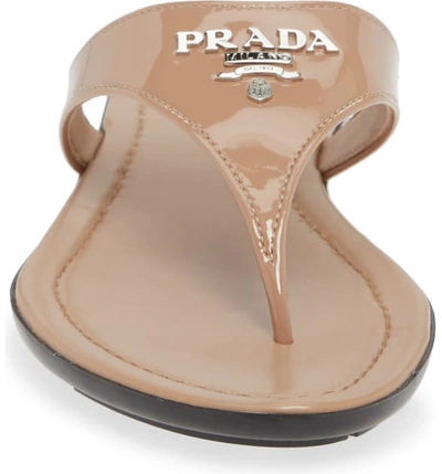 Shop Prada Logo Flip Flop In Nude