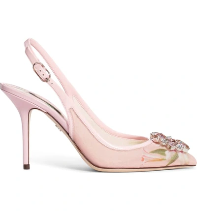 Shop Dolce & Gabbana Floral Crystal Slingback Pump In Rosa