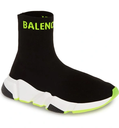 Shop Balenciaga Hi Speed Logo Sock Sneaker In Black/ Yellow Fluo