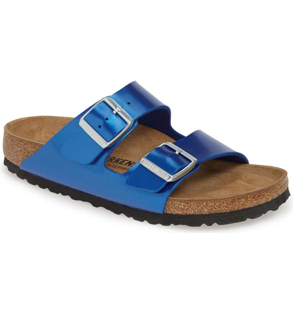 birkenstock arizona electric metallic ocean