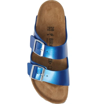 Shop Birkenstock Arizona Electric Slide Sandal In Electric Metallic Ocean