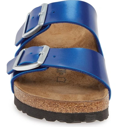 Shop Birkenstock Arizona Electric Slide Sandal In Electric Metallic Ocean