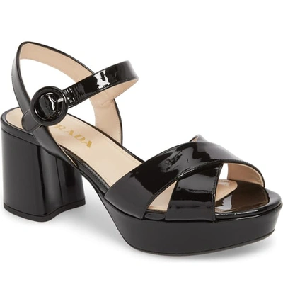 Shop Prada Platform Sandal In Black Patent