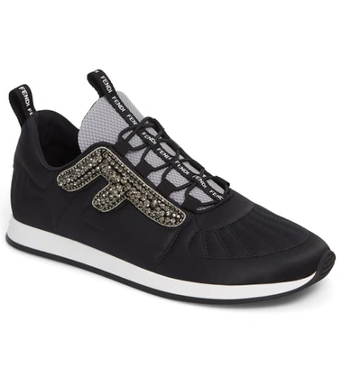 Shop Fendi Ffreedom Jewel Embellished Sneaker In Black