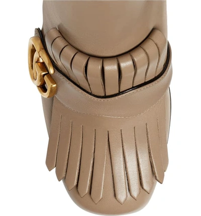 Shop Gucci Gg Marmont Fringe Bootie In Mud