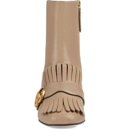 Shop Gucci Gg Marmont Fringe Bootie In Mud