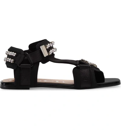 Shop Gucci Shea Crystal Embellished Flat Sandal In Black