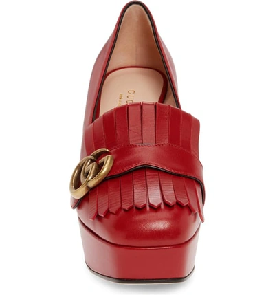 Shop Gucci Kiltie Fringe Platform Pump In Hibiscus Red