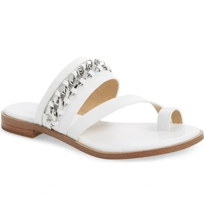 Shop Michael Michael Kors Bergen Curb Chain Slide Sandal In Optic White Vachetta Leather