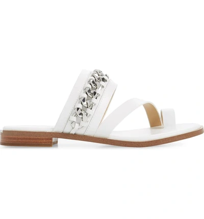 Shop Michael Michael Kors Bergen Curb Chain Slide Sandal In Optic White Vachetta Leather