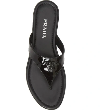 Shop Prada Logo Flip Flop In Black Patent