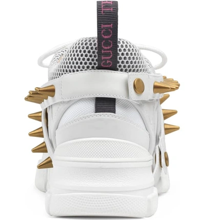 Shop Gucci Flashtrek Spike Sneaker In White/ Gold