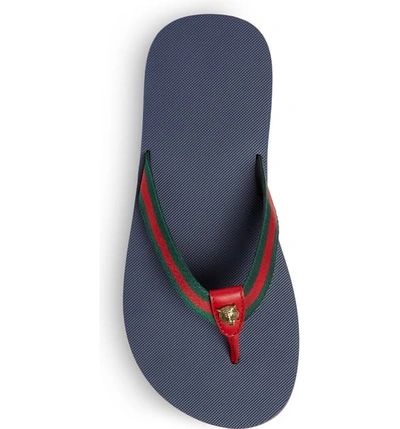 Shop Gucci New Bedlam Flip Flop In Blue/ Red