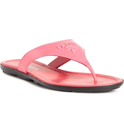 Shop Prada Logo Flip Flop In Fuchsia Patent