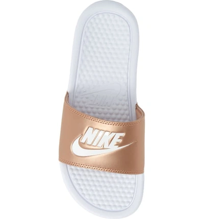 Shop Nike Benassi Jdi Slide Sandal In White/ Metallic Red Bronze