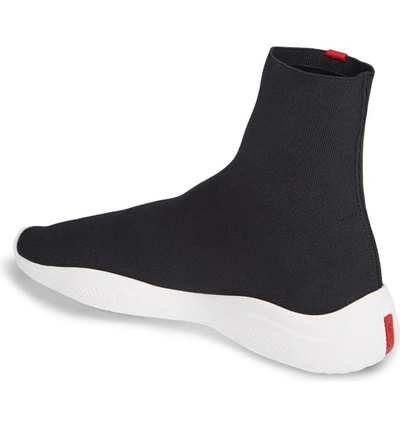 Shop Prada Logo Band Sock Sneaker In Black