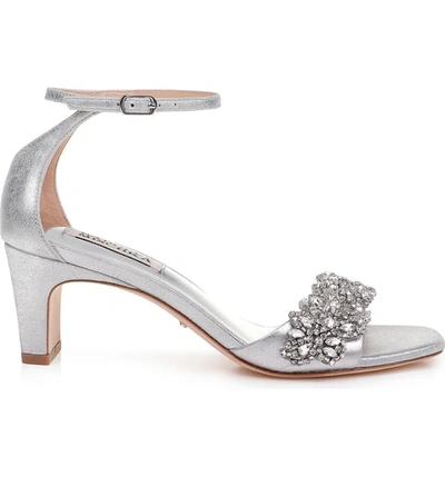 Shop Badgley Mischka Alison Crystal Embellished Ankle Strap Sandal In Silver Metallic Suede