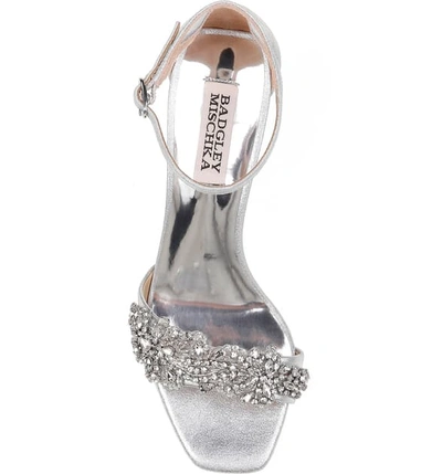 Shop Badgley Mischka Alison Crystal Embellished Ankle Strap Sandal In Silver Metallic Suede