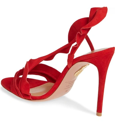 Shop Aquazzura Asymmetrical Ruffle Sandal In Lipstick Suede