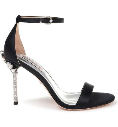Shop Badgley Mischka Vicia Crystal Embellished Heel Sandal In Black Satin