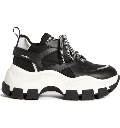 Shop Prada Platform Sneaker In Black/ White