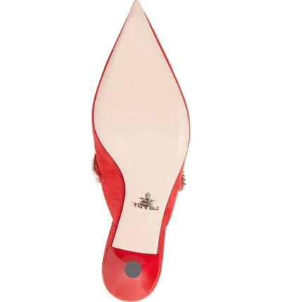 Shop Prada Crystal Embellished Pointy Toe Mule In Red Suede