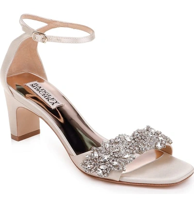 Shop Badgley Mischka Alison Crystal Embellished Ankle Strap Sandal In Ivory Satin