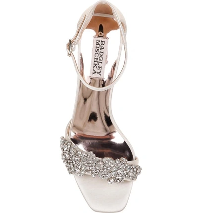 Shop Badgley Mischka Alison Crystal Embellished Ankle Strap Sandal In Ivory Satin