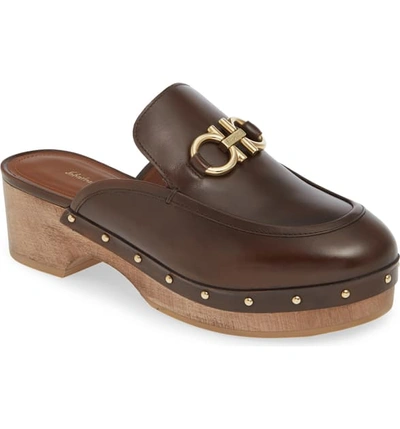 Shop Ferragamo Cleome Double Gancio Platform Clog In Dark Brown