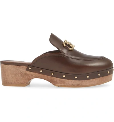 Shop Ferragamo Cleome Double Gancio Platform Clog In Dark Brown