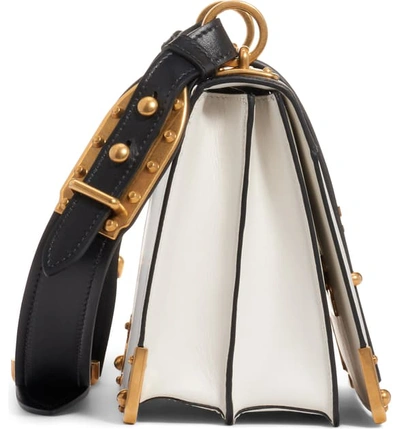 Shop Prada Large Cahier Leather Crossbody Bag - White In Bianco/ Nero