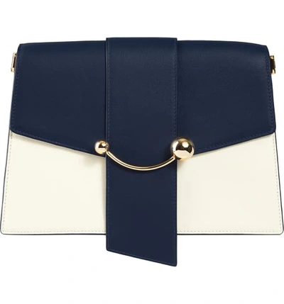 Shop Strathberry Crescent Tricolor Leather Shoulder Bag In Navy/ Vanilla/ Burgundy