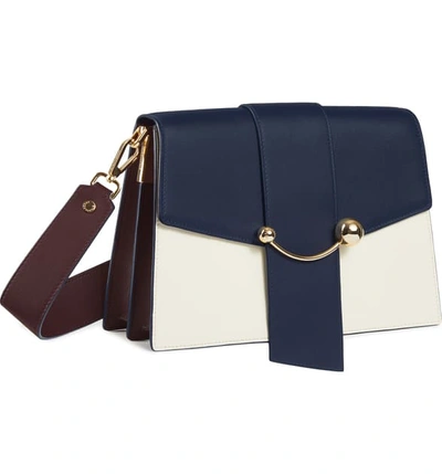 Shop Strathberry Crescent Tricolor Leather Shoulder Bag In Navy/ Vanilla/ Burgundy