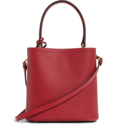 Shop Prada Small Saffiano Leather Bucket Bag In Cipria/ Nero