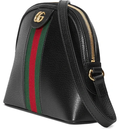 Shop Gucci Small Ophidia Leather Shoulder Bag In Nero/ Vert Red Vert