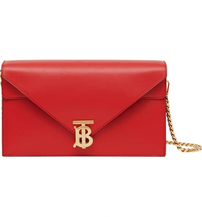 Shop Burberry Small Tb Monogram Leather Shoulder Bag In Bright Red Rt