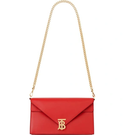 Shop Burberry Small Tb Monogram Leather Shoulder Bag In Bright Red Rt