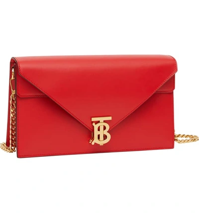 Shop Burberry Small Tb Monogram Leather Shoulder Bag In Bright Red Rt
