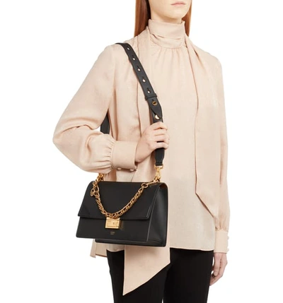 Shop Fendi Kan U Leather Shoulder Bag In Nero/ Oro Vibrato