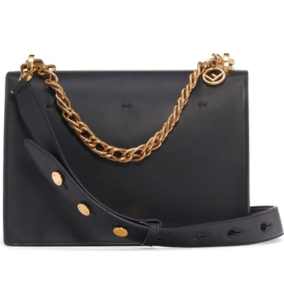 Shop Fendi Kan U Leather Shoulder Bag In Nero/ Oro Vibrato