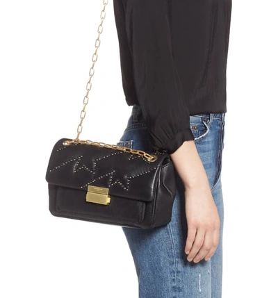 Shop Zadig & Voltaire Ziggy Studded Leather Shoulder Bag In Noir