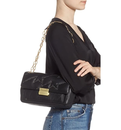 Shop Zadig & Voltaire Ziggy Studded Leather Shoulder Bag In Noir