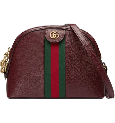 Shop Gucci Small Ophidia Leather Shoulder Bag In Vintage Bord/ Vert Red Vert