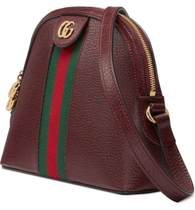 Shop Gucci Small Ophidia Leather Shoulder Bag In Vintage Bord/ Vert Red Vert