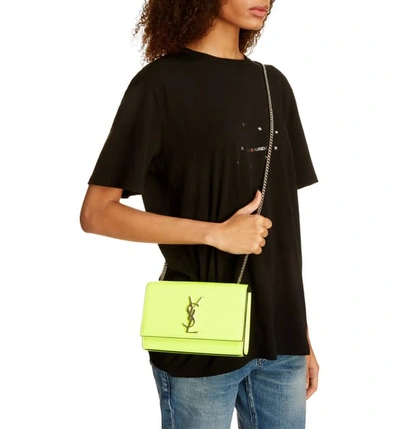 Shop Saint Laurent Small Kate Calfskin Leather Crossbody Bag In Neon Yellow