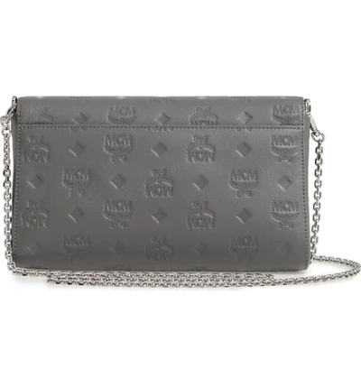 Shop Mcm Millie Medium Calfskin Leather Wallet On A Chain In Charcoal
