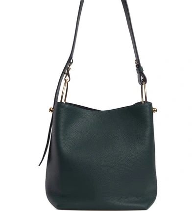 Shop Strathberry Midi Lana Leather Bucket Bag In Bottle Green