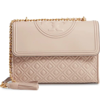 Shop Tory Burch Fleming Quilted Lambskin Leather Convertible Shoulder Bag - Pink In Light Taupe