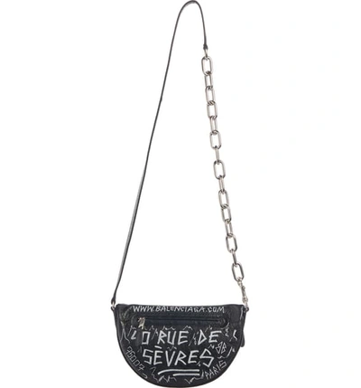 Shop Balenciaga Extra Extra Small Souvenir Aj Logo Leather Belt Bag In Black/ White