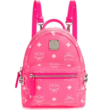 Shop Mcm Stark 20 Visetos Neon Coated Canvas Backpack In Neon Pink